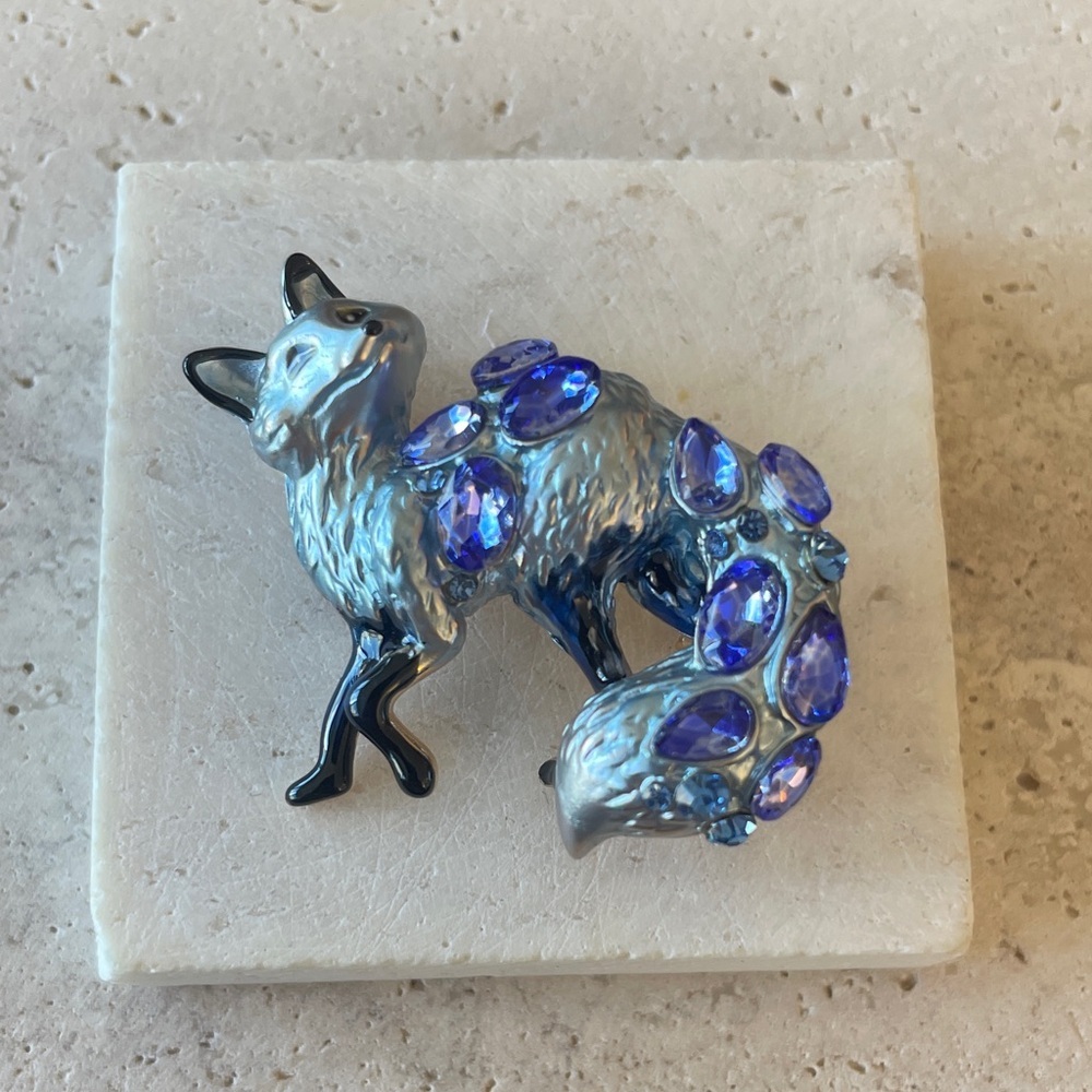 Anthropologie Blue Fox Brooch with Gemstones